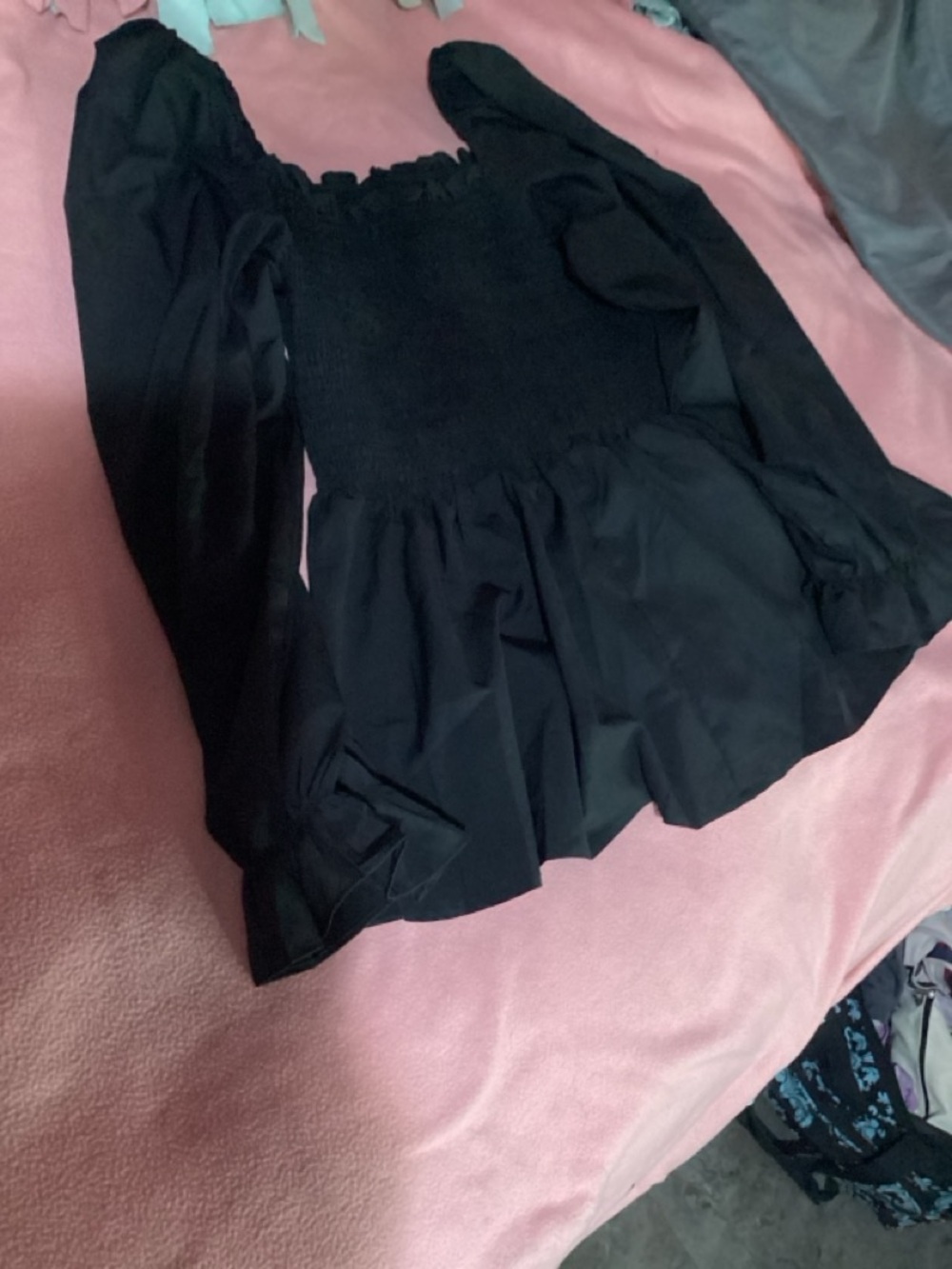CC Boutique Black Smocked Peplum Blouse